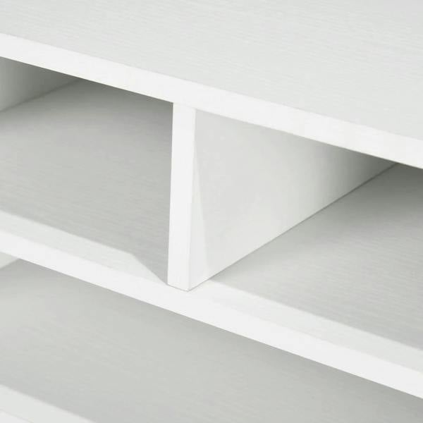 White cabinet base with square legs and open lower shelf compartment