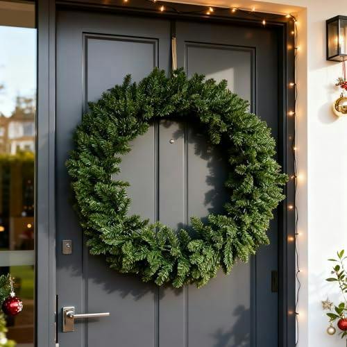 70cm Large Artificial Christmas Wreath for Front Door, Bushy Green Pine Style Decoration image 5