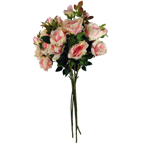 Leaf Pack of 6 x 80cm Artificial Pink Rose Stem - 18 flowers