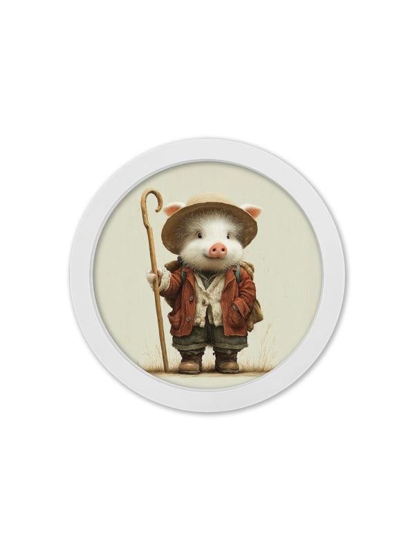 Exceptional Art The Little Farmers - 30cm White Round Box Frame