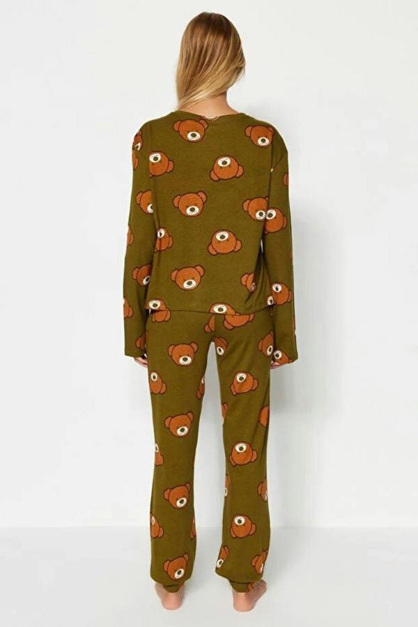 Hoxton Gal 100% Cotton Knitted Pajama Set with Teddy Bear Print