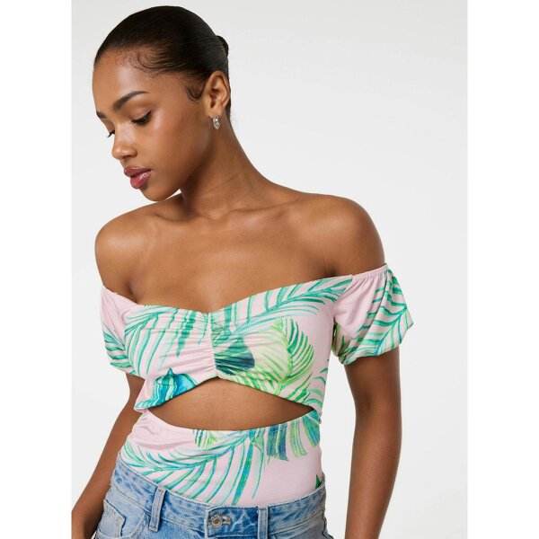 Pink Vanilla Tropical Bardot Cut-Out Bodysuit