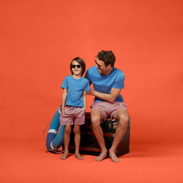 Tom & Teddy Mid Blue & Orange Coral