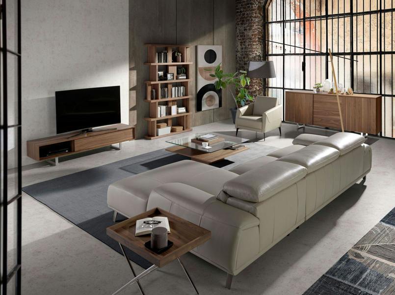 Angel Cerdá Rectangular corner table walnut and chrome-plated steel 2034