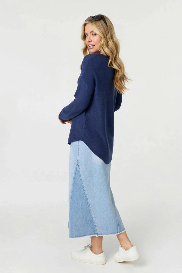 Blue | Textured Batwing Long Sleeve Jumper