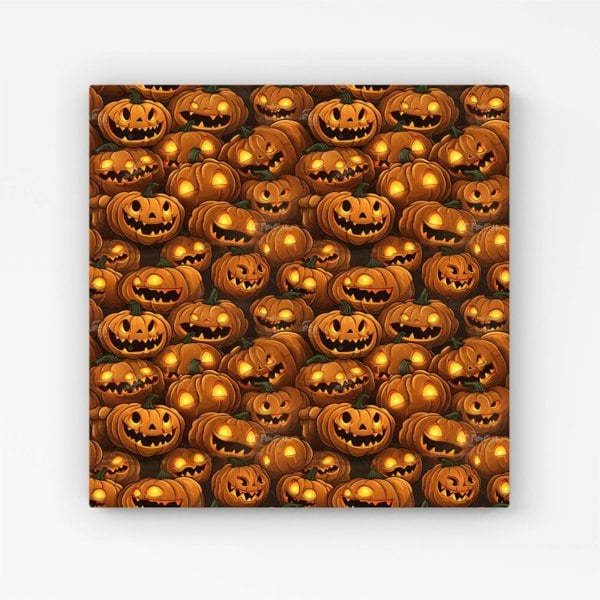 Warren Reed Grinning Lanterns Pumpkins With Glowing Eyes Canvas