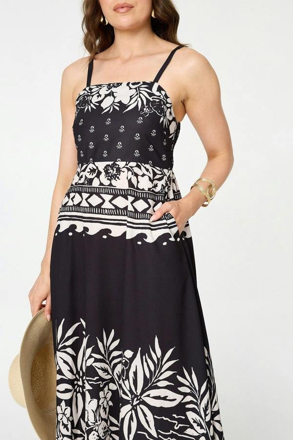 Black | Border Print Sleeveless Cami Midi Dress