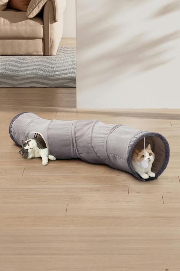 Long S-Shape Collapsible Cat Play Tunnel with Hanging Ball