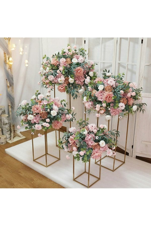 Living and Home 80cm H Golden Rectangular Flower Stand Pedestal Rack Wedding Party Ornament