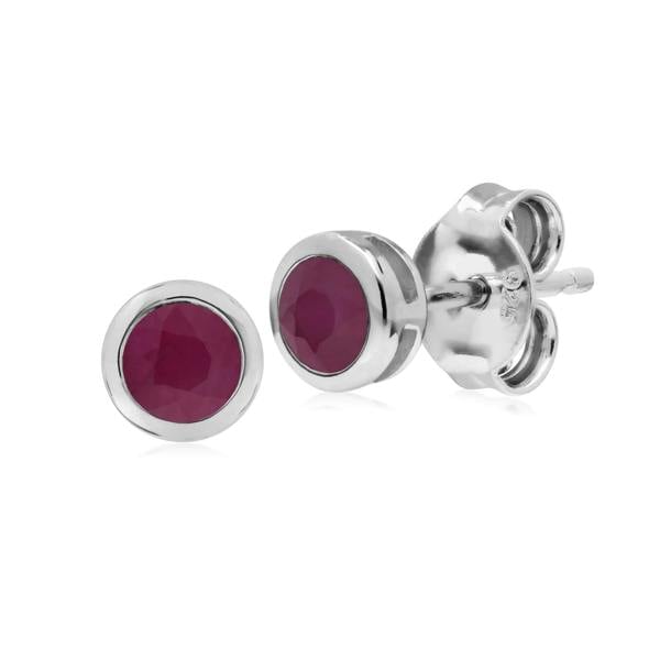 Gemondo Classic Round Ruby Bezel Stud Earrings in Sterling Silver