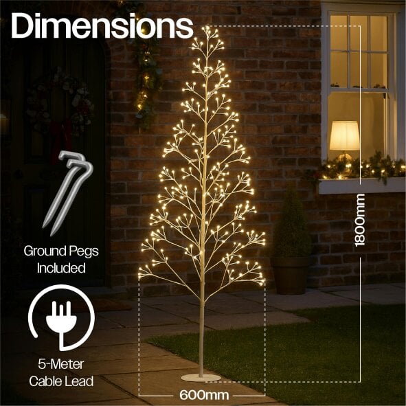 Scotts of Stow Xmas Haus PreLit BirchStyle Tree with Ball Diffuser LEDs  8 Lighting Modes Available in 5 Sizes