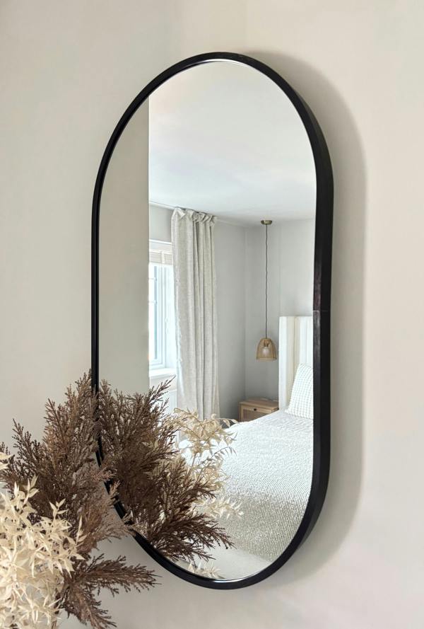 Black Modern Metal Frame Oval Wall Mirror - 70cm