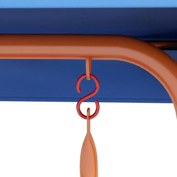 Close-up of hanging hook on the orange frame under the blue canopy