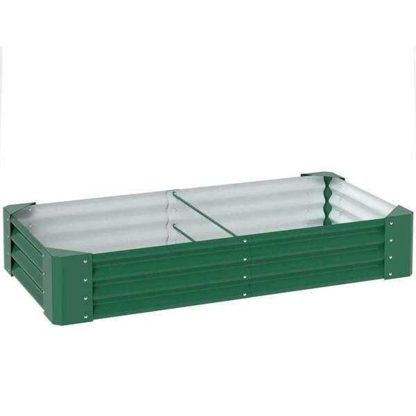 Green galvanised steel open planter trough with raised sides