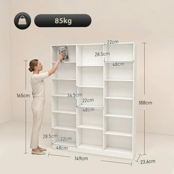 Bookcase with Open Storage, 6-Tier Bookshelf with Anti-Tipping Hardware, White