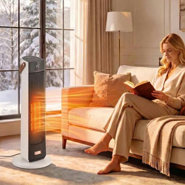 Portable Space Heater with Realistic Flame Effect, 2000W Ceramic Heater with Eco Mode, Adjustable Thermostat, Remote