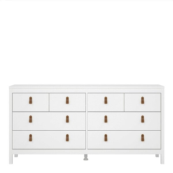 Wyld Haus Wildberry Matt White Wooden Double Dresser 8 Drawers Leather Handles
