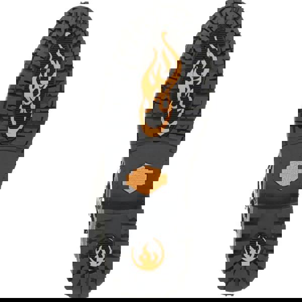 Harley-Davidson Randy 12" Mens Leather Zip Up Biker Ankle Boots, black leather with orange flame logo on black sole.