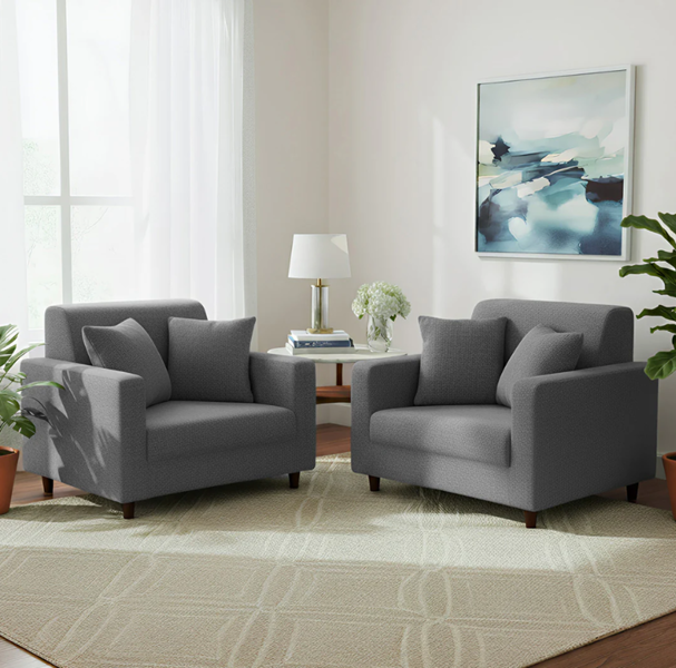 Anyseat 1 Seater Sofa Cover Plain Grey Style and Protection For Living Room Sofa Chair Elastic Stretchable Slipcover