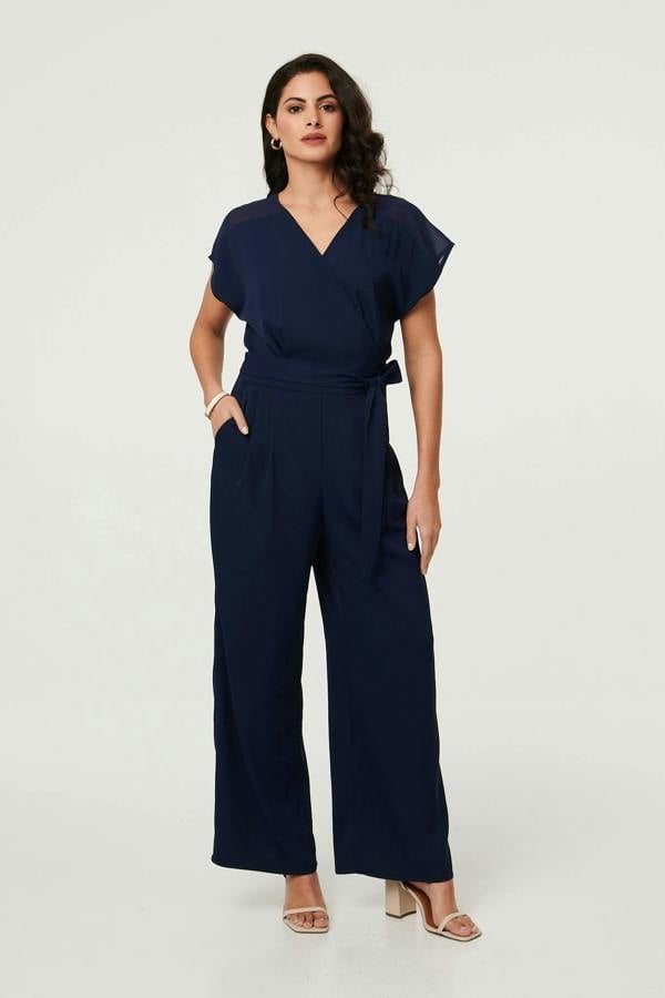 Navy | Cap Sleeve Relaxed Tie Waist Jumpsuit