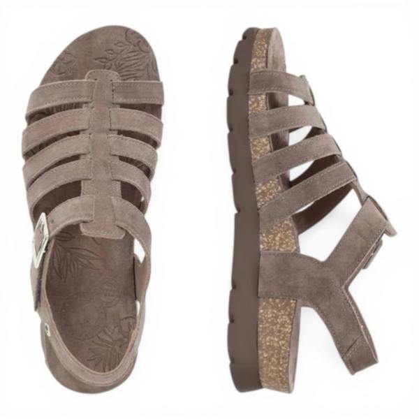 Panama Jack Sasha B6 - Women’s Wedge Stone Grey Suede Leather Sandals