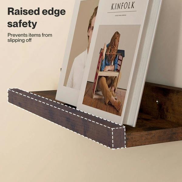Levede Wall Shelves Set of 3 Floating Shelves High Edges For Living Room Brown