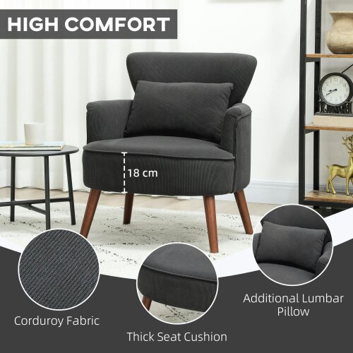 Wyld Haus Mielyo Black Corduroy Retro Accent Armchair