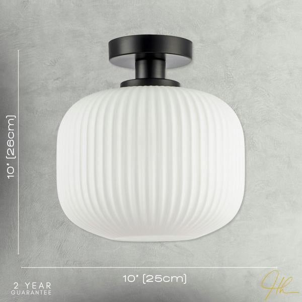 Matte Black Bathroom Ceiling Light with Opal Ribbed Glass Shade Image 7