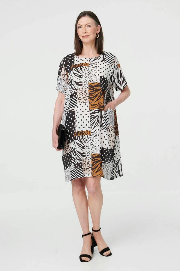 Black | Animal Print Shift Knee Length Dress