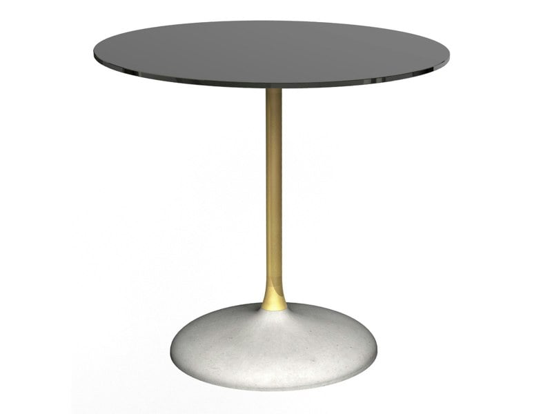 Small Circular Dining Table - Black Glass Top, Brass Column, Concrete Base by Gillmore British Design © GillmoreSPACE Ltd