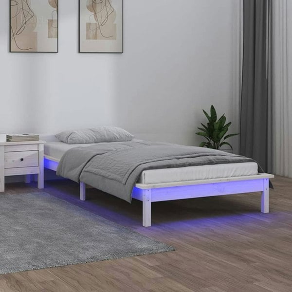 Berkfield LED Bed Frame White 90x190 cm Single Solid Wood