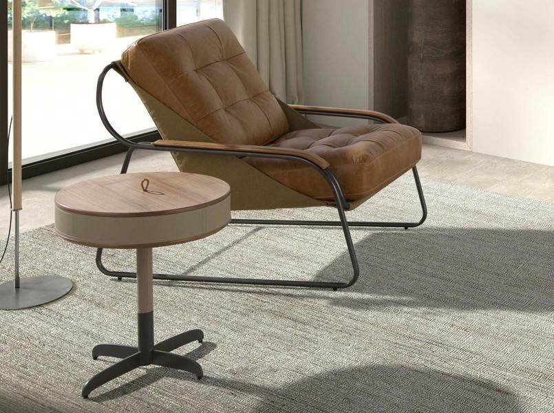 Angel Cerdá Round Corner Table in Leatherette, Walnut and Grey Steel 2156