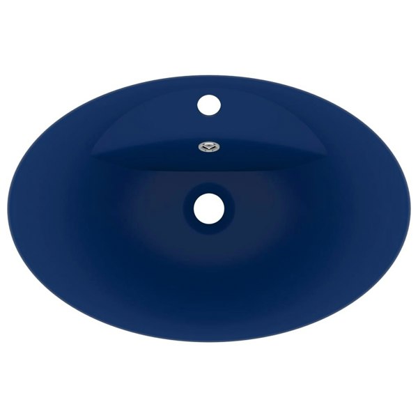 Berkfield Luxury Basin Overflow Oval Matt Dark Blue 58.5x39 cm Ceramic