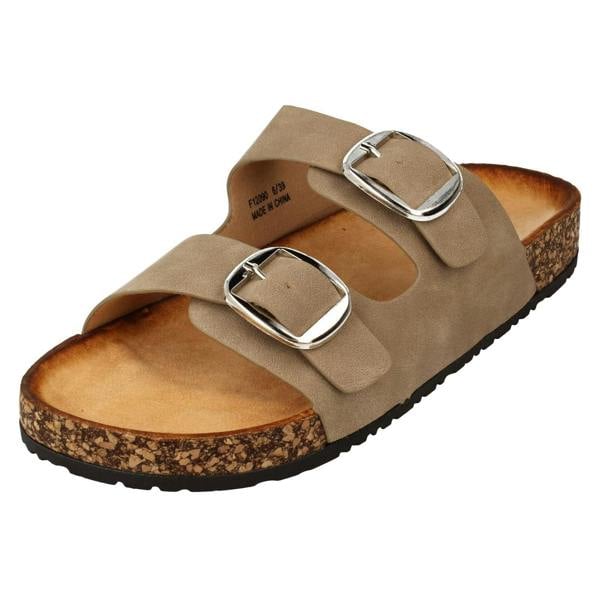 Down to Earth Ladies Down to Earth Low Flatform Dual Buckle Mule Sandal F12090