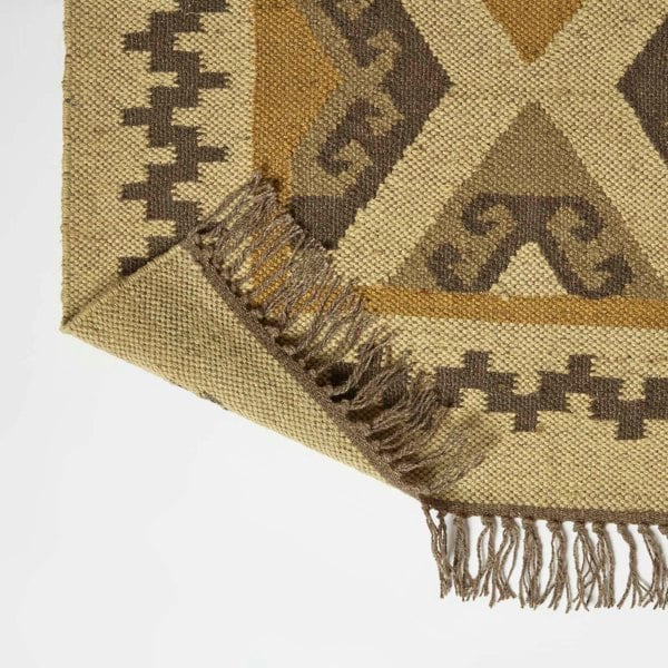 HOMESCAPES Ravar Brown & Gold Kilim Wool Rug