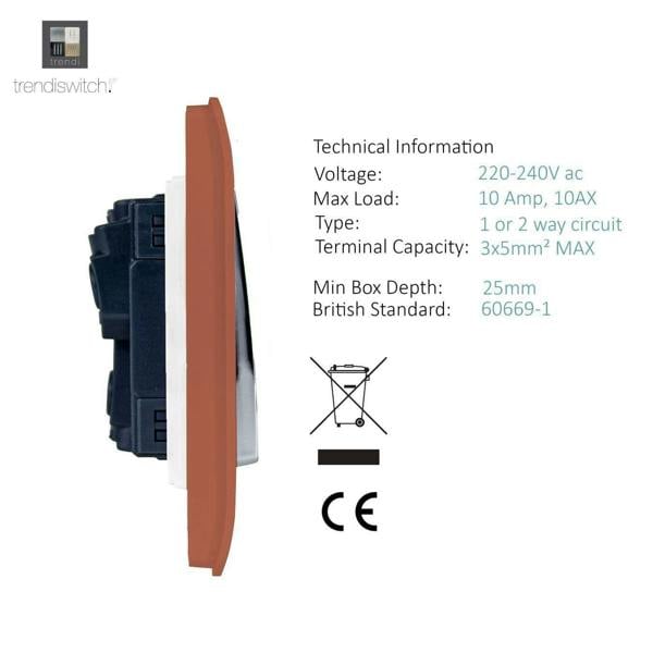 Trendi Switch 2 Gang 1 or 2 way Rocker Light Switch in Copper