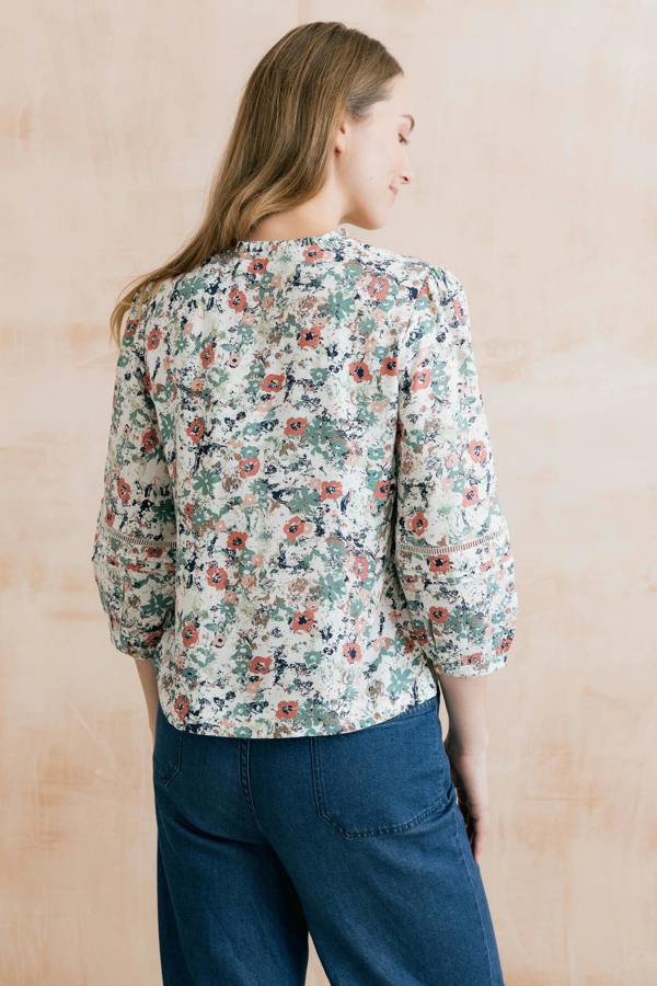 Lily & Me Marie Printed Pintuck Blouse
