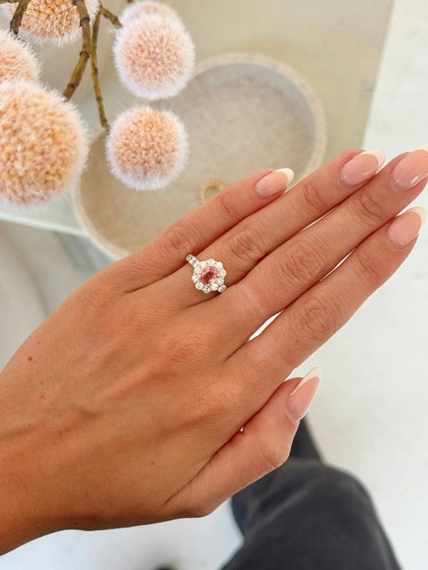 Gemdaia Natural Padparadscha Sapphire Halo Ring