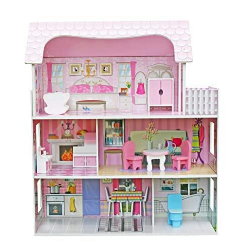 HYGRAD BUILT TO SURVIVE HYGRAD® Kids Wooden Three Levels Victorian Wooden Doll House with Furniture Set For Role Play (Design 2)