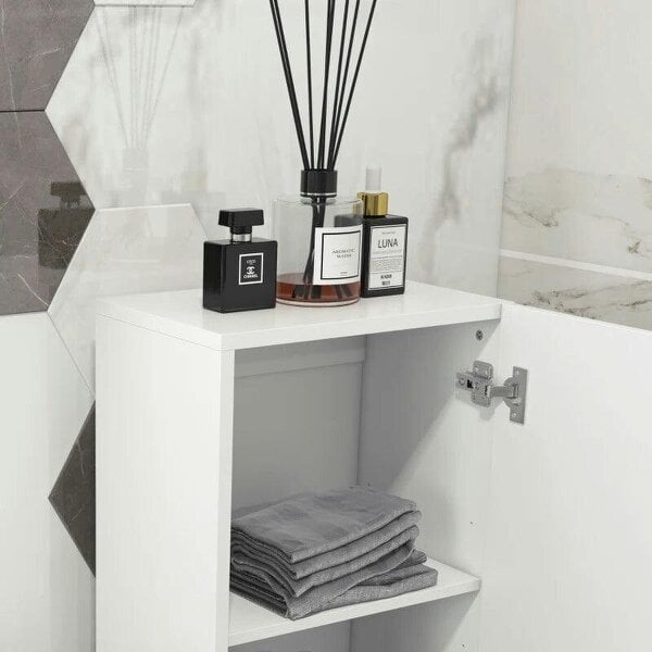 Bathroom Storage Unit, Tall Bathroom Cabinet with 2 Cupboards and Adjustable Shelves, High Gloss White