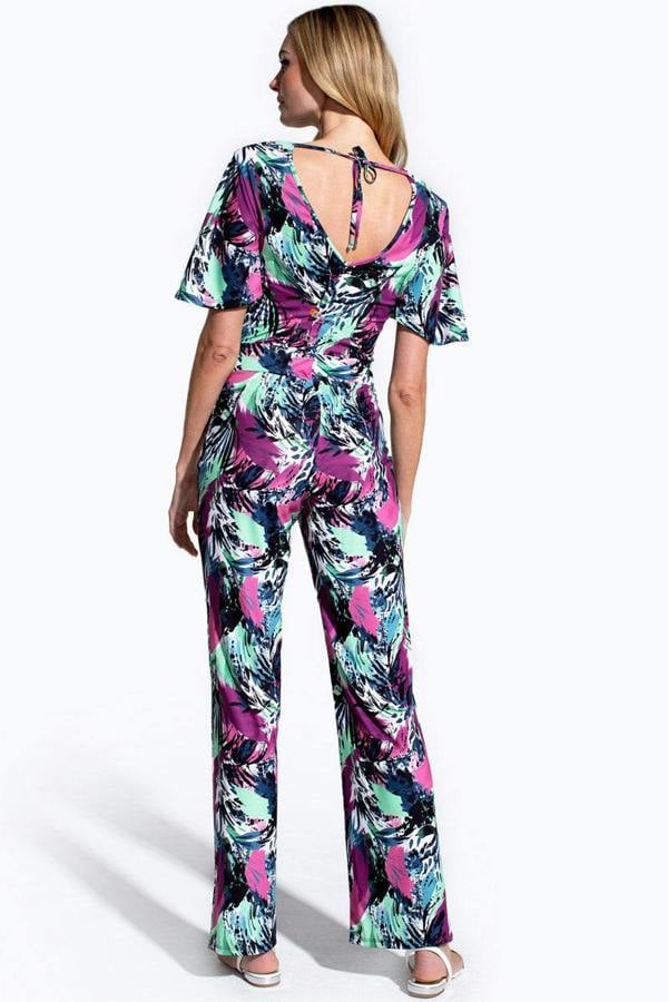 HotSquash Straight Leg Jumpsuit with V-neck and Flare Sleeves