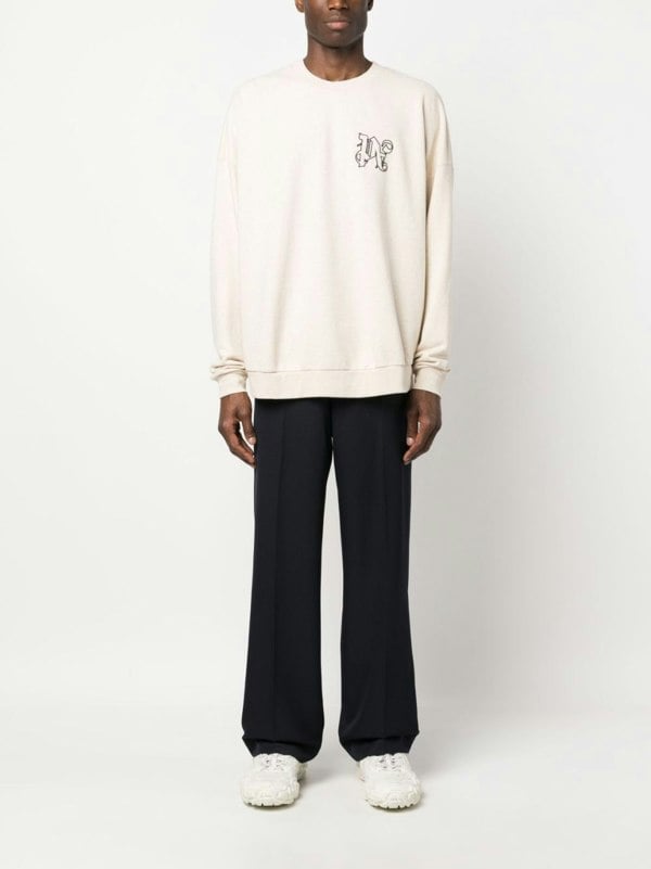Palm Angels Linen Crewneck Beige Black - Supplied FashionPALM ANGELS