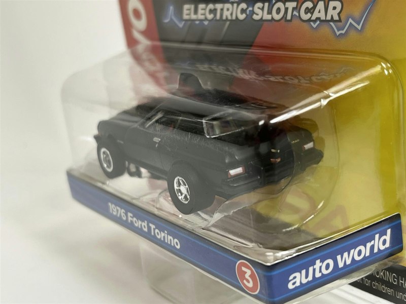 Auto World Slot Cars 1976 Ford Torino Matt Black HO Scale Slot Car X Traction Auto World SC368-3