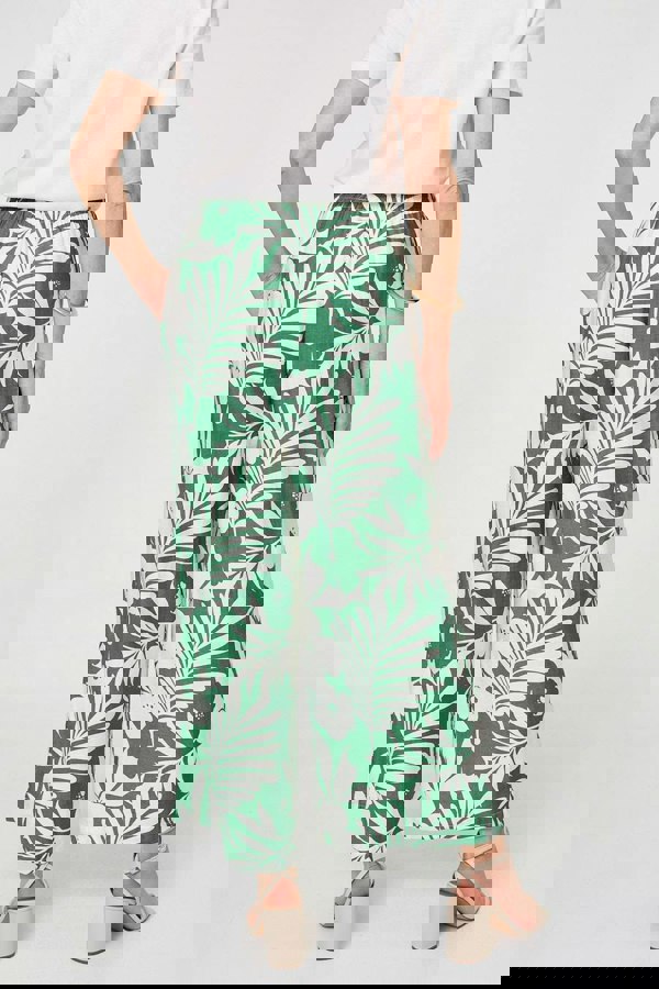 Green | Tropical Floral Wide Leg Trousers
