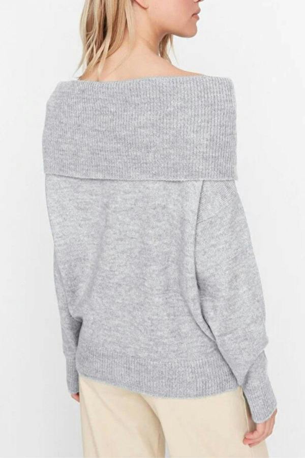 WOVCOR Soft Textured Carmen Collar Knit Sweater