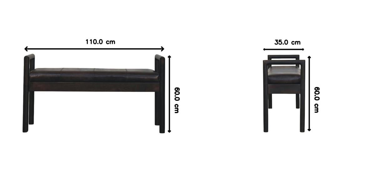 Artisan Furniture Solid Wood Gridline Bench, Upholstered, Dark Brown & Black