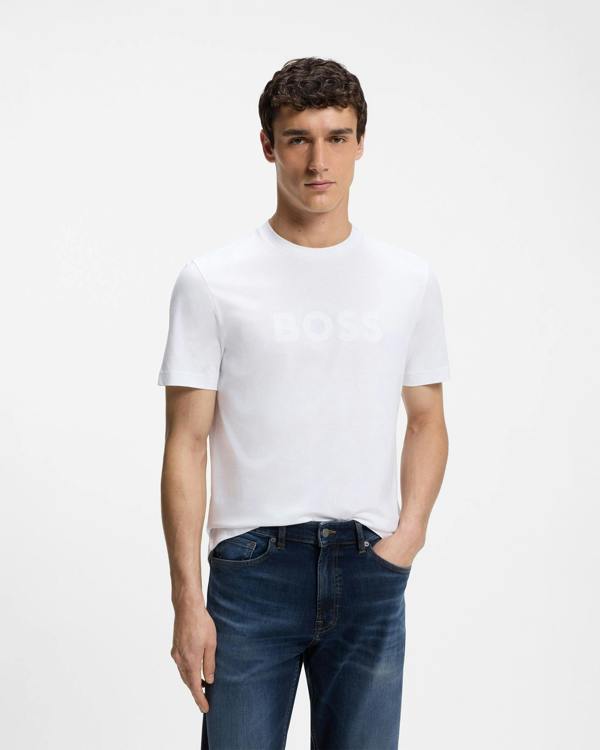BOSS Orange Te Logo Regular-fit T-shirt in cotton with logo print - White 100, front