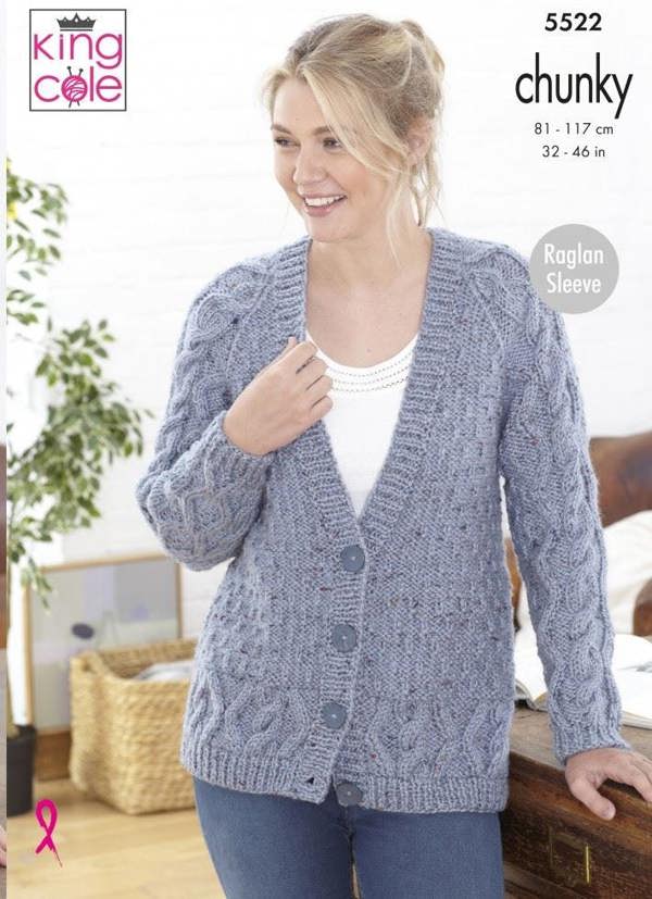 King Cole Chunky Tweed Knitting Pattern 5522, Cardigans for Women, 32 - 46 Inches