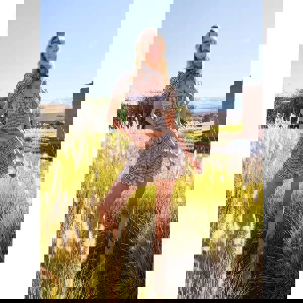 Pink Vanilla Gingham Puff Sleeve Crop Top