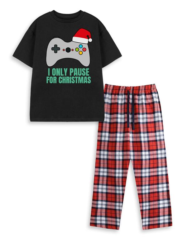 Show Me The Merch Unisex Kids Black Pause Short Sleeve Long Leg Pyjama Set
